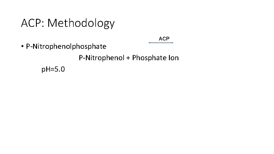 ACP: Methodology ACP • P-Nitrophenolphosphate P-Nitrophenol + Phosphate Ion p. H=5. 0 