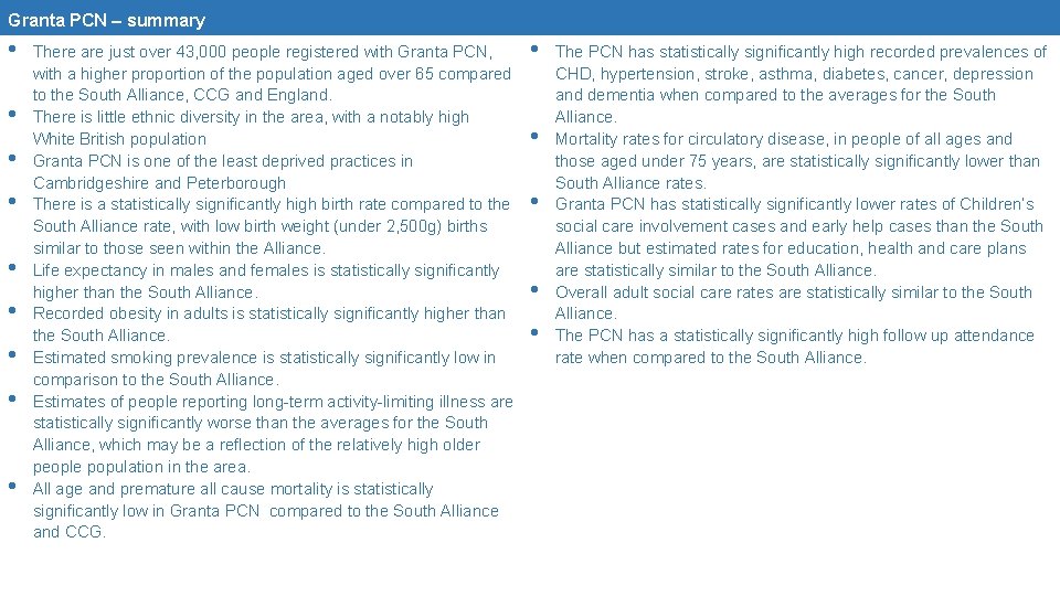 Granta PCN – summary • • • There are just over 43, 000 people