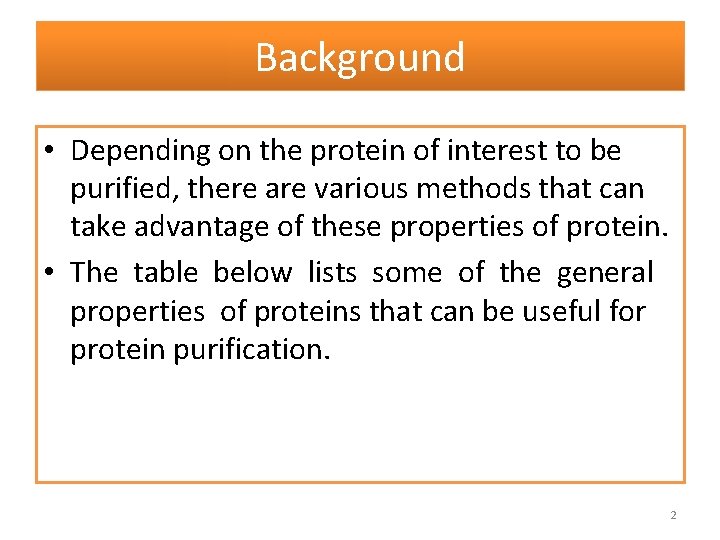 Background • Depending on the protein of interest to be purified, there are various