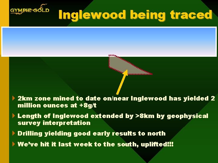 Inglewood being traced 4 2 km zone mined to date on/near Inglewood has yielded