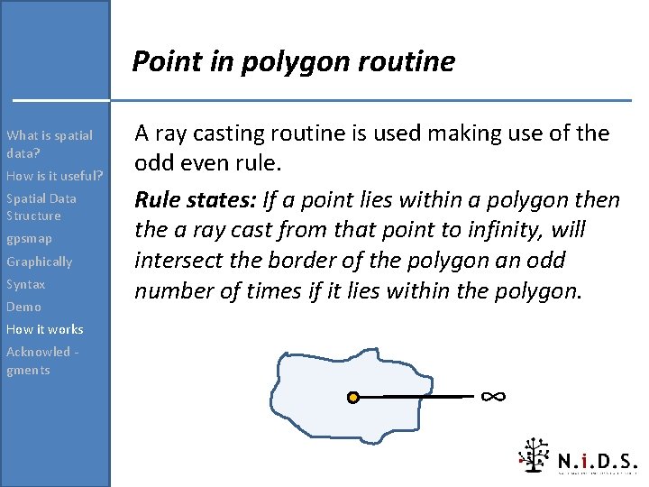 Point in polygon routine What is spatial data? How is it useful? Spatial Data Point in polygon routine What is spatial data? How is it useful? Spatial Data