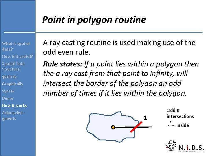 Point in polygon routine What is spatial data? How is it useful? Spatial Data Point in polygon routine What is spatial data? How is it useful? Spatial Data
