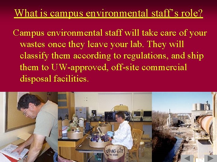 What is campus environmental staff’s role? Campus environmental staff will take care of your