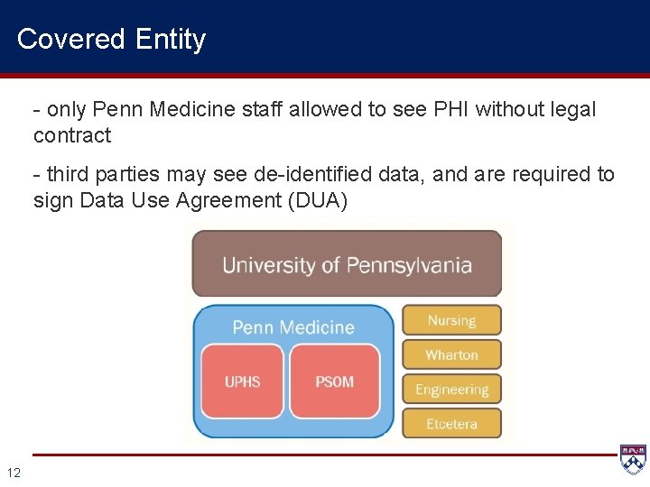Covered Entity - only Penn Medicine staff allowed to see PHI without legal contract