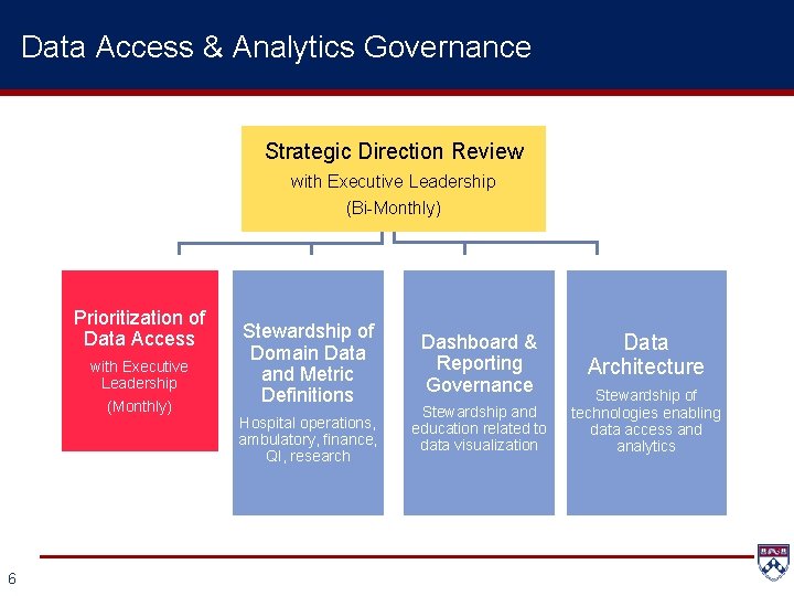 Data Access & Analytics Governance Strategic Direction Review with Executive Leadership (Bi-Monthly) Prioritization of