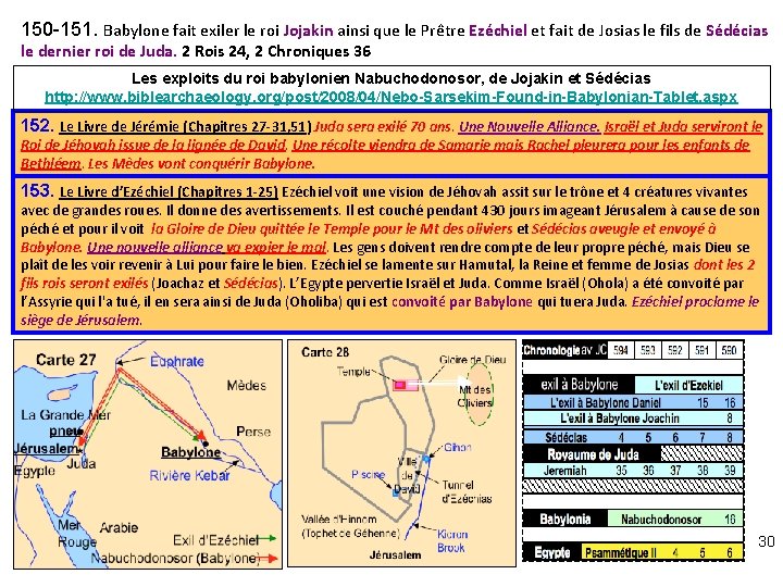 150 -151. Babylone fait exiler le roi Jojakin ainsi que le Prêtre Ezéchiel et