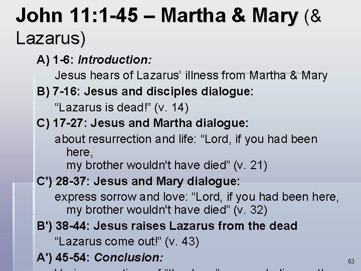 John 11: 1 -45 – Martha & Mary (& Lazarus) A) 1 -6: Introduction: