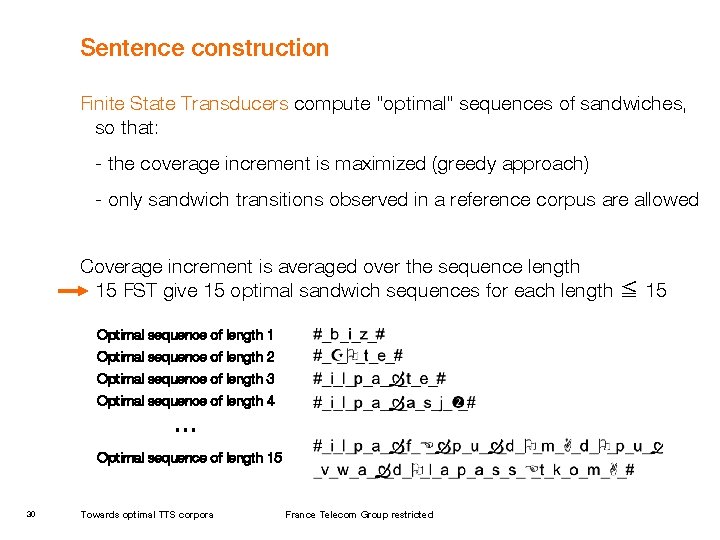 Sentence construction Finite State Transducers compute "optimal" sequences of sandwiches, so that: - the