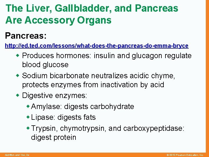 The Liver, Gallbladder, and Pancreas Are Accessory Organs Pancreas: http: //ed. ted. com/lessons/what-does-the-pancreas-do-emma-bryce w