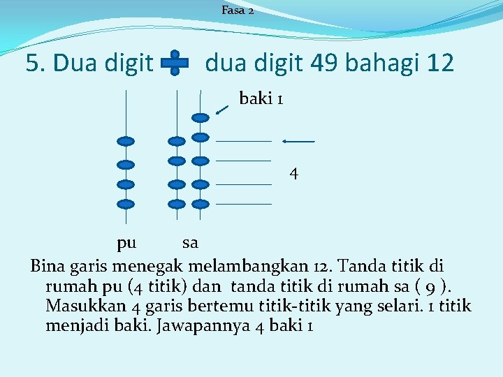 Fasa 2 5. Dua digit dua digit 49 bahagi 12 baki 1 4 pu