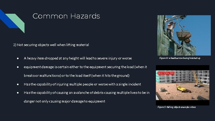 Common Hazards 2) Not securing objects well when lifting material ● A heavy item
