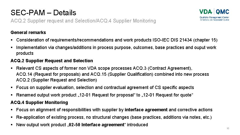 SEC-PAM – Details ACQ. 2 Supplier request and Selection/ACQ. 4 Supplier Monitoring General remarks