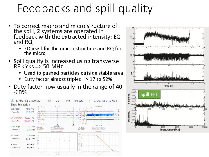 Feedbacks and spill quality • To correct macro and micro structure of the spill,