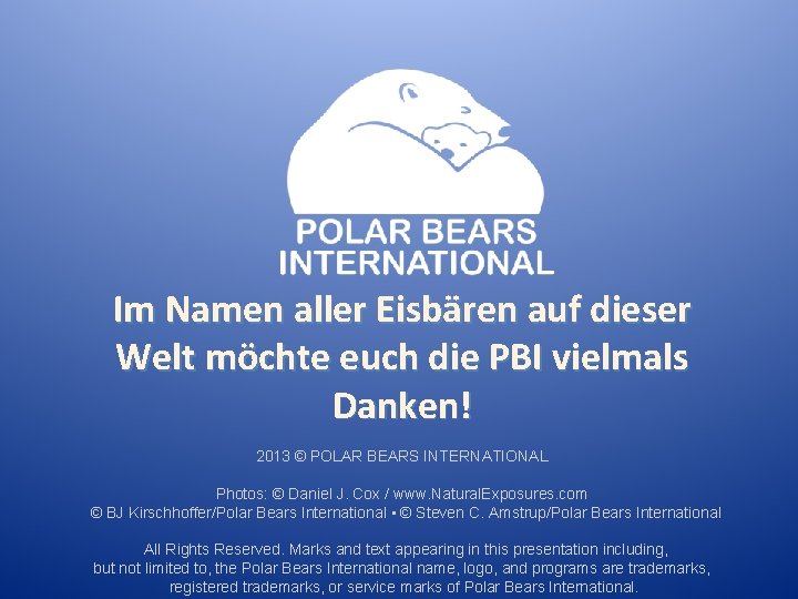 Im Namen aller Eisbären auf dieser Welt möchte euch die PBI vielmals Danken! 2013