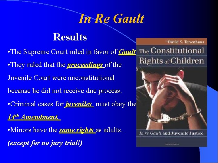 In Re Gault Results • The Supreme Court ruled in favor of Gault. •