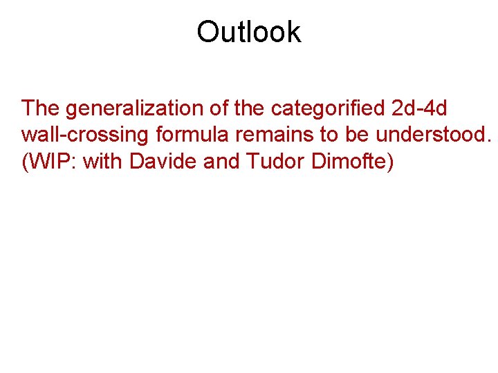 Outlook The generalization of the categorified 2 d-4 d wall-crossing formula remains to be