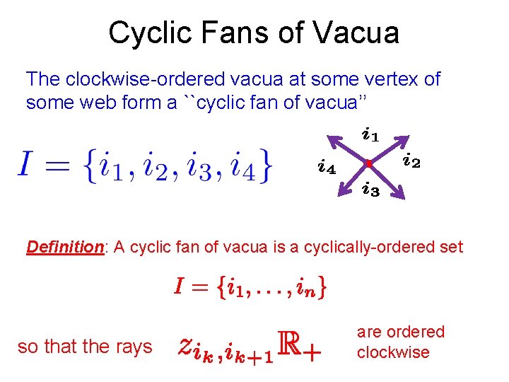 Cyclic Fans of Vacua The clockwise-ordered vacua at some vertex of some web form