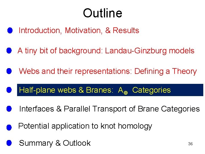 Outline Introduction, Motivation, & Results A tiny bit of background: Landau-Ginzburg models Webs and