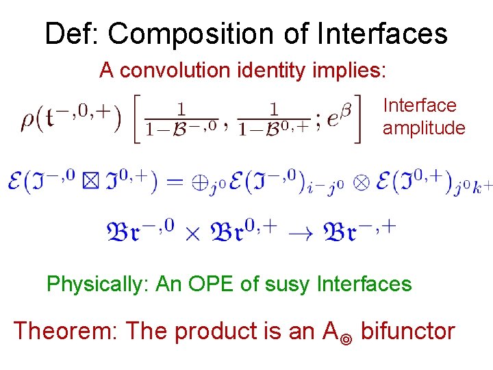 Def: Composition of Interfaces A convolution identity implies: Interface amplitude Physically: An OPE of