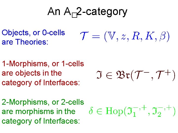 An A� 2 -category Objects, or 0 -cells are Theories: 1 -Morphisms, or 1