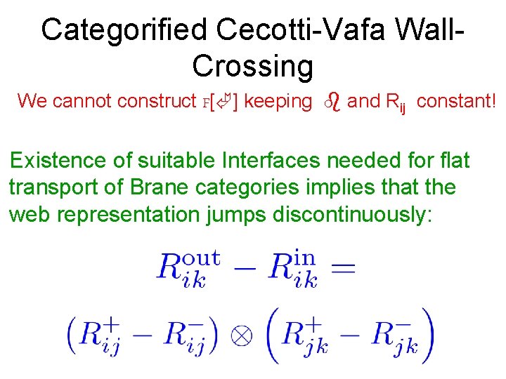 Categorified Cecotti-Vafa Wall. Crossing We cannot construct F[ ] keeping and Rij constant! Existence