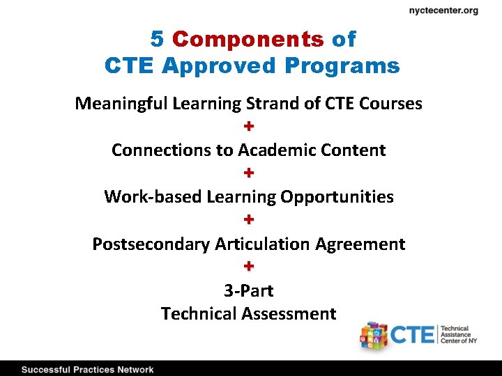 5 Components of CTE Approved Programs Meaningful Learning Strand of CTE Courses + Connections