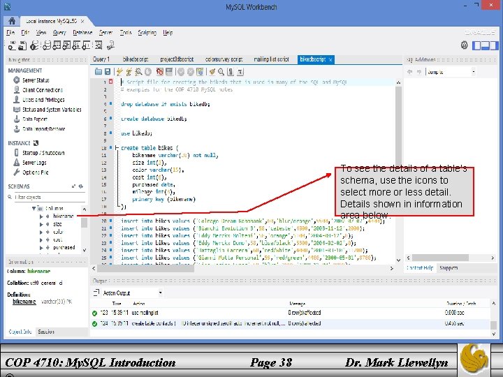 To see the details of a table’s schema, use the icons to select more