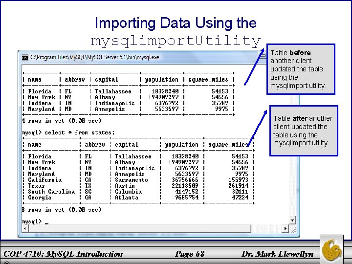 Importing Data Using the mysqlimport. Utility Table before another client updated the table using