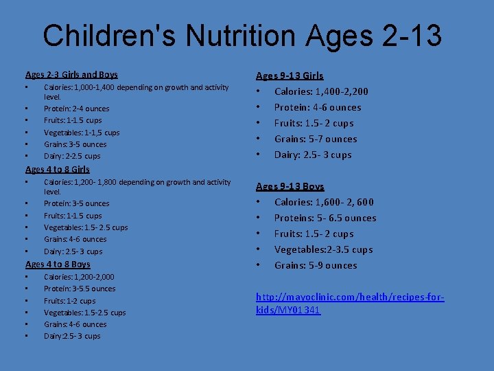 Children's Nutrition Ages 2 -13 Ages 2 -3 Girls and Boys • • •