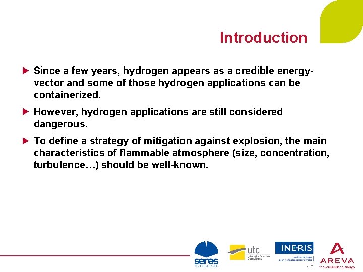 Introduction Since a few years, hydrogen appears as a credible energyvector and some of