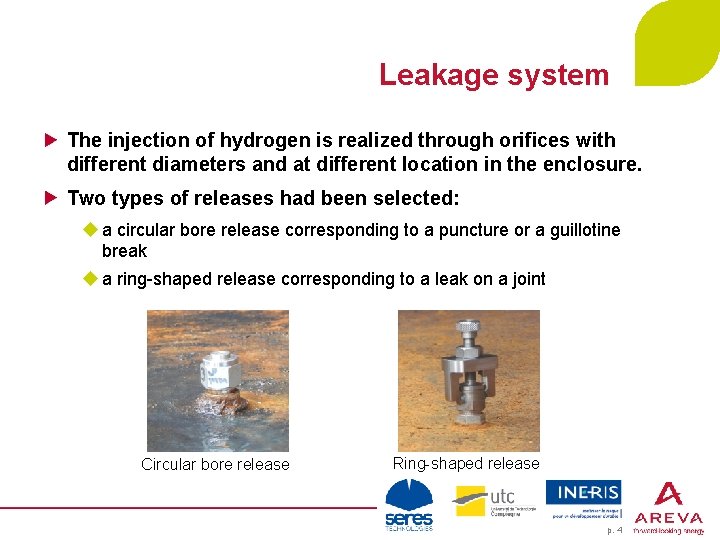 Leakage system The injection of hydrogen is realized through orifices with different diameters and