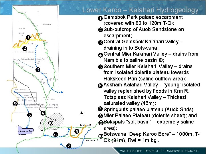 Lower Karoo – Kalahari Hydrogeology Gemsbok Park palaeo escarpment Hakskeen Pan (covered with 80