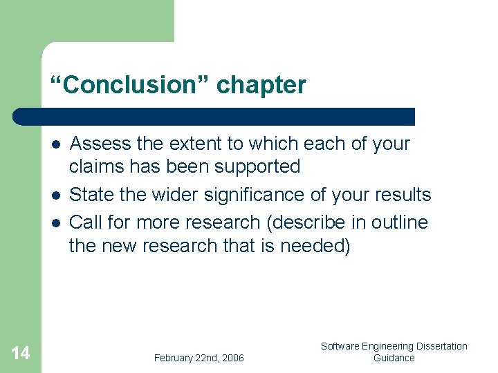 “Conclusion” chapter l l l 14 Assess the extent to which each of your