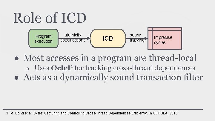 Role of ICD Program execution atomicity specifications ICD sound tracking Imprecise cycles ● Most