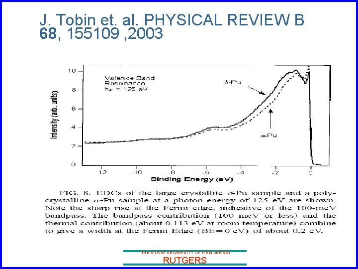 J. Tobin et. al. PHYSICAL REVIEW B 68, 155109 , 2003 THE STATE UNIVERSITY