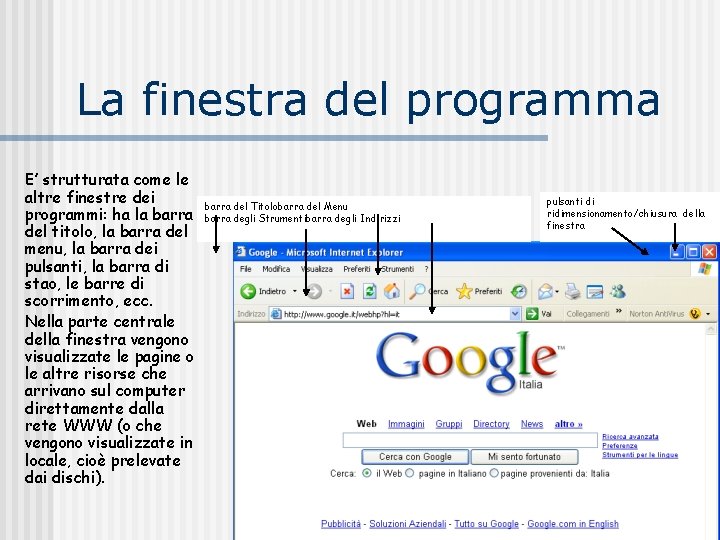 La finestra del programma E’ strutturata come le altre finestre dei programmi: ha la