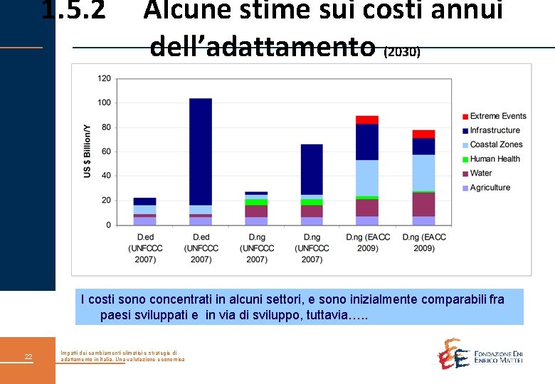 1. 5. 2 Alcune stime sui costi annui dell’adattamento (2030) I costi sono concentrati