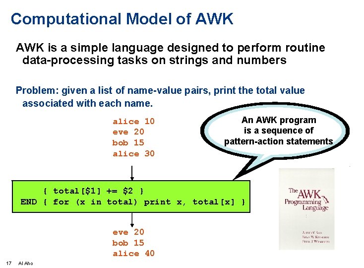 Computational Model of AWK is a simple language designed to perform routine data-processing tasks