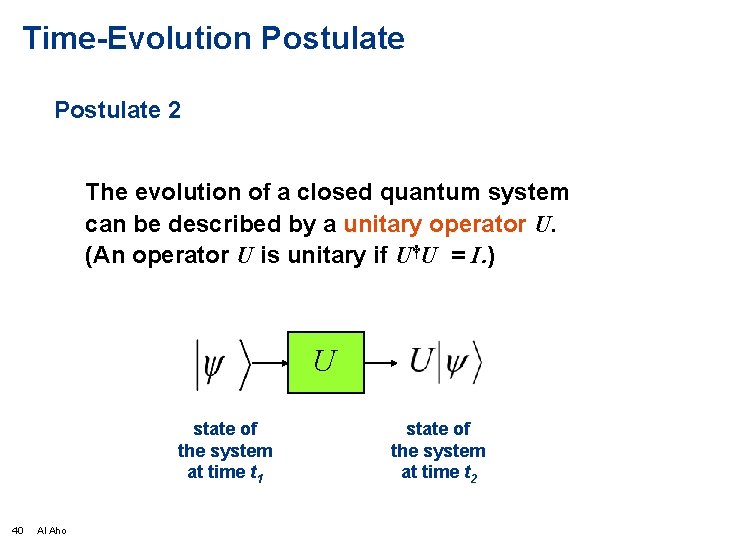 Time-Evolution Postulate 2 The evolution of a closed quantum system can be described by