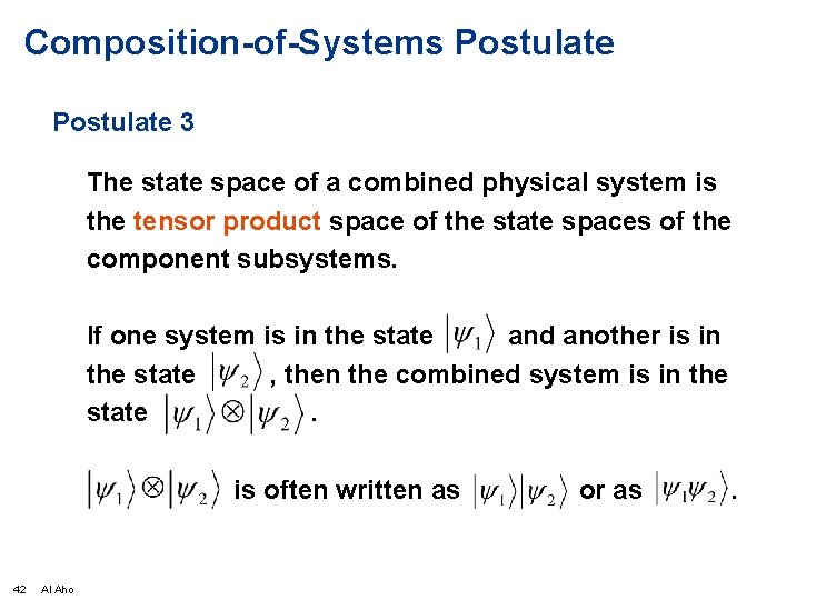 Composition-of-Systems Postulate 3 The state space of a combined physical system is the tensor