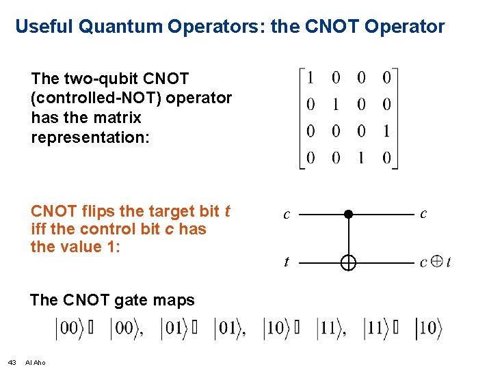 Useful Quantum Operators: the CNOT Operator The two-qubit CNOT (controlled-NOT) operator has the matrix