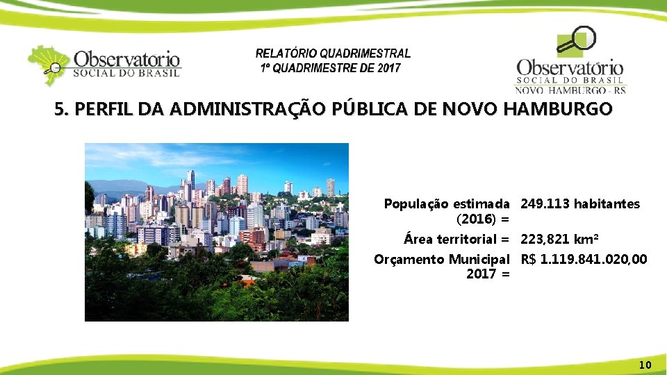 5. PERFIL DA ADMINISTRAÇÃO PÚBLICA DE NOVO HAMBURGO População estimada 249. 113 habitantes (2016)