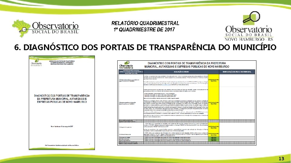 6. DIAGNÓSTICO DOS PORTAIS DE TRANSPARÊNCIA DO MUNICÍPIO 13 