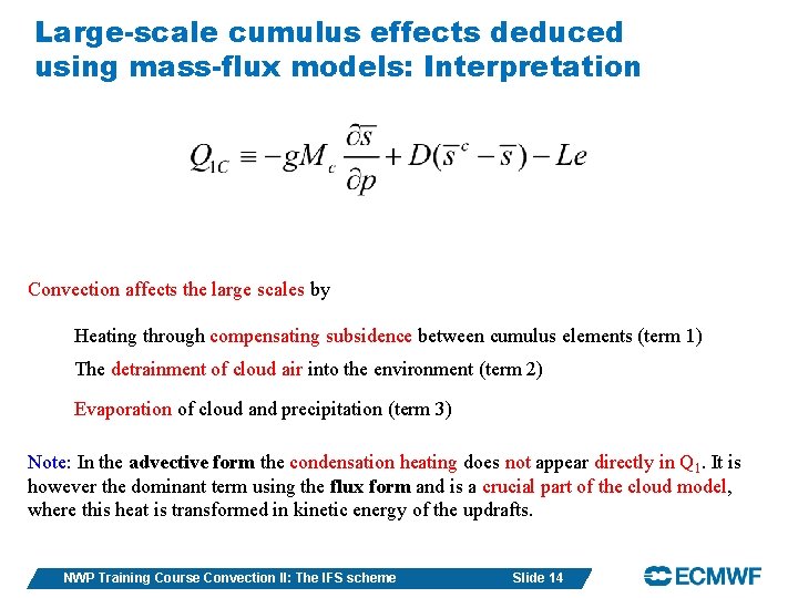 Large-scale cumulus effects deduced using mass-flux models: Interpretation Convection affects the large scales by