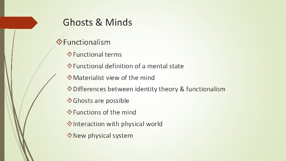 Ghosts & Minds Functionalism Functional terms Functional definition of a mental state Materialist view