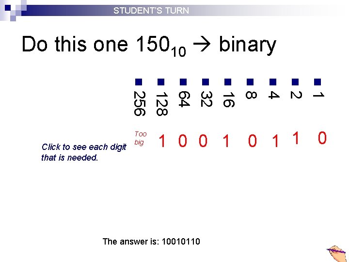 STUDENT’S TURN Do this one 15010 binary n 1 n 2 n 4 n