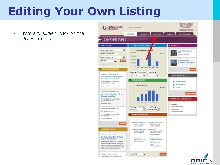 Editing Your Own Listing • From any screen, click on the “Properties” Tab LOGO