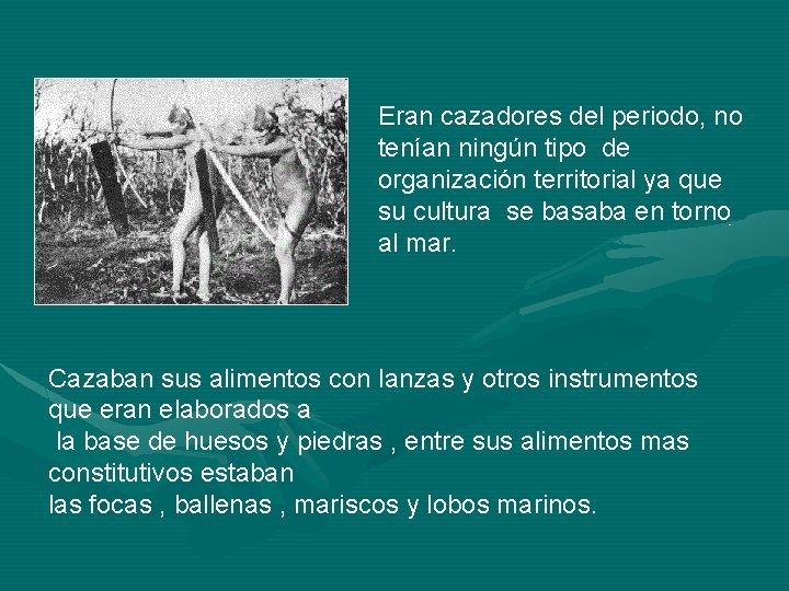 Eran cazadores del periodo, no tenían ningún tipo de organización territorial ya que su