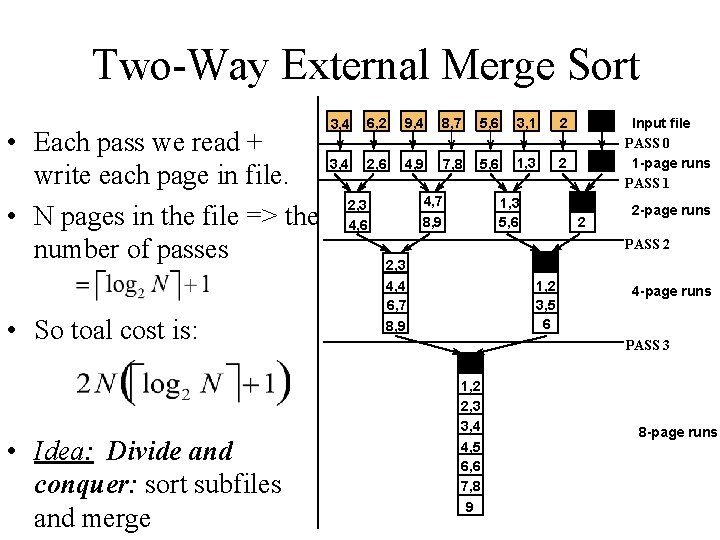 Two-Way External Merge Sort • Each pass we read + write each page in