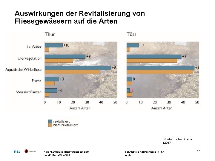 Auswirkungen der Revitalisierung von Fliessgewässern auf die Arten Quelle: Paillex A. et al (2017)